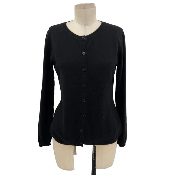 Qi Cashmere‎ Classic Long Sleeve Cardigan Sweater Black Size Small - Picture 1 of 8